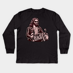 BRB meme Jesus is coming soon Riding Motorbike Kids Long Sleeve T-Shirt